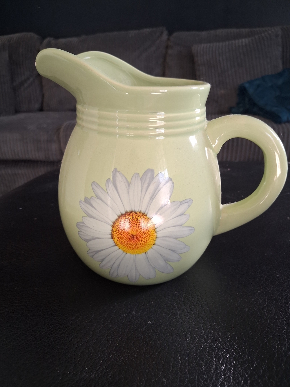 Ceramic Daisy Pitcher in Pale Green - Decorative Home Art